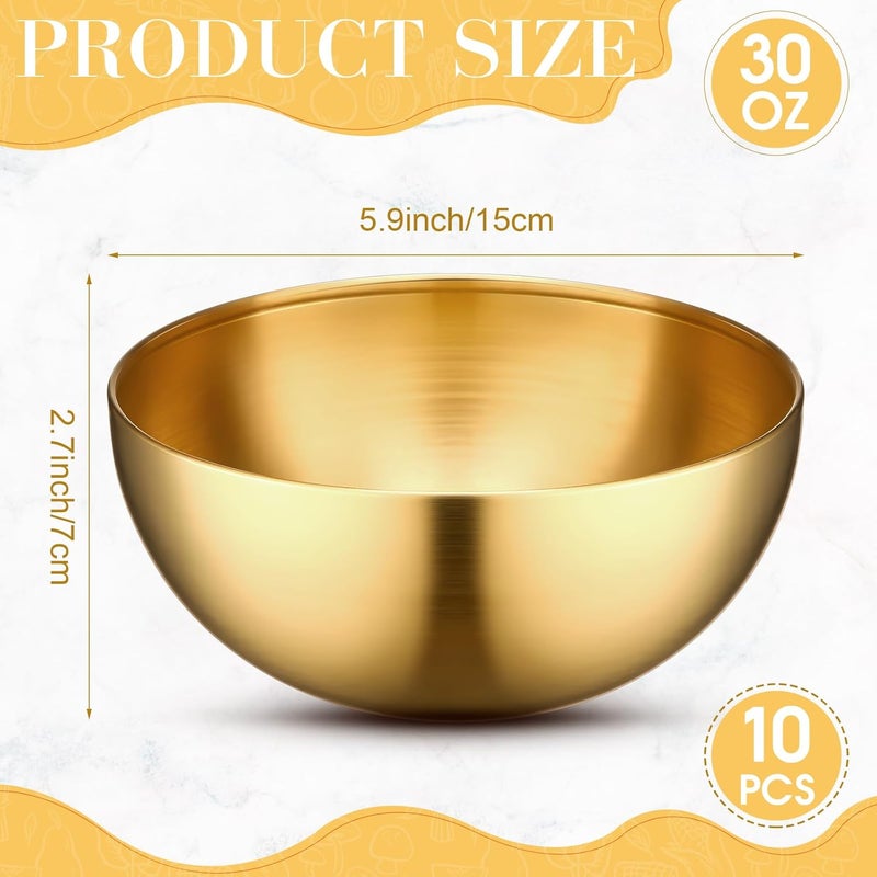 Nuogo 10 Pcs Gold Bowls 5.9 Inches Gold Mixing Bowls Metal Gold Serving Bowls Gold Salad Bowls Stainless Steel Soup Bowl for Kitchen Fruit Lunch Snack Appetizer Cereal Rice Noodle Facial Sugar - Image 2