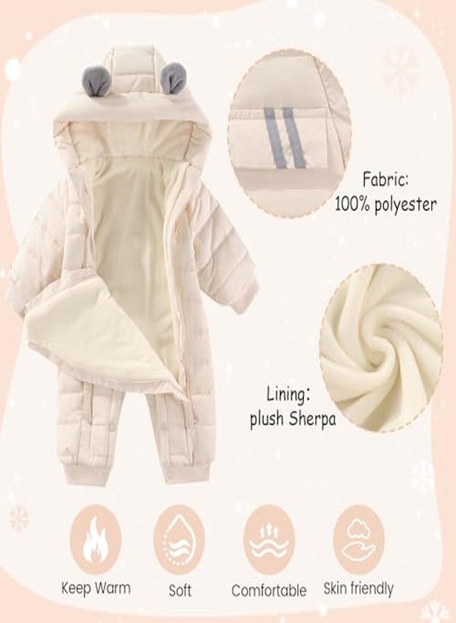 JiAmy Baby Snowsuit Baby Bear Hooded Winter Outfit Double Girl Boy Zipper Winter Clothes Romper White 3-6 Months - Image 4