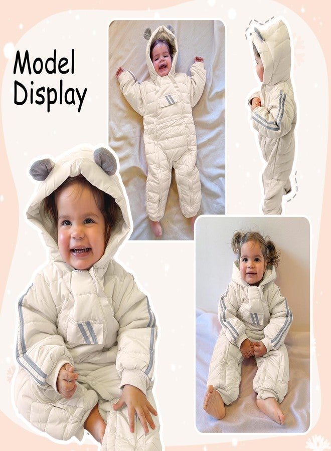 JiAmy Baby Snowsuit Baby Bear Hooded Winter Outfit Double Girl Boy Zipper Winter Clothes Romper White 3-6 Months - Image 2