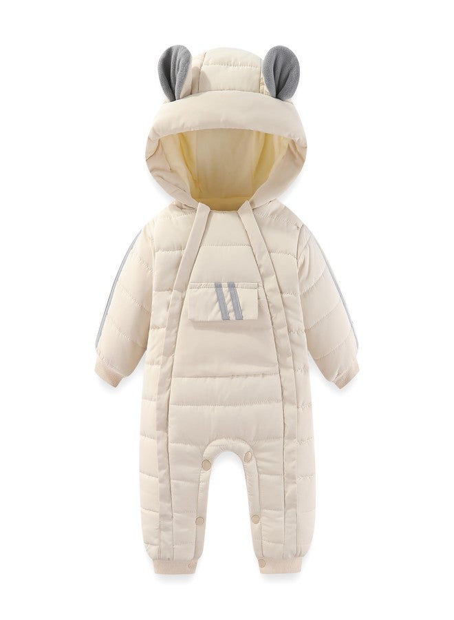 JiAmy Baby Snowsuit Baby Bear Hooded Winter Outfit Double Girl Boy Zipper Winter Clothes Romper White 3-6 Months - Image 1