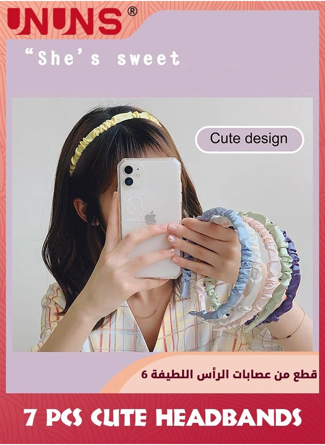 UNUNS - 7 Pack Cute Headbands For Women Girls,Fashion Head Wrap,Non Slip Flower Headband,Pearl Headbands,Twisted Headband,Different Designs Blue White Solid Headbands Sets For Daily Decor - Image 1