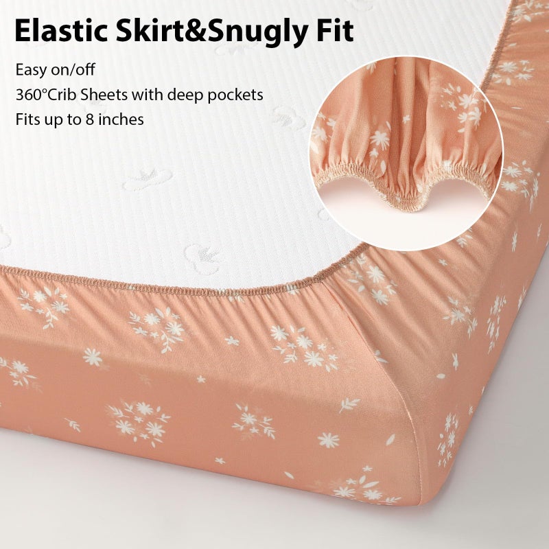 FIEMOL Baby Crib Sheets Girl, 3 Pack Toddler Bed Sheets for 52â€x28â€ Standard Toddler Mattresses, Soft Microfiber Fitted Crib Sheets Neutral Orange Watercolor Flower - Image 5