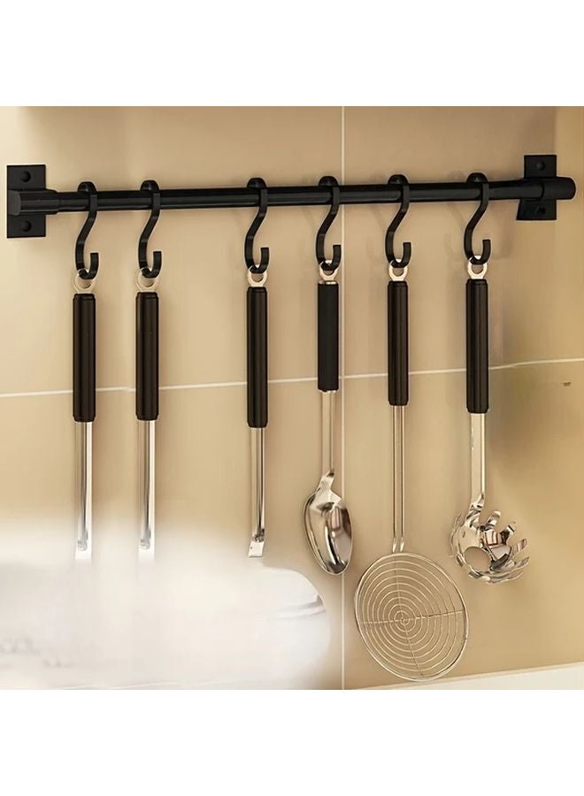 Wall Mounted Metal Kitchen Utensil Rack With Hooks 1pc Space Saving Organizer - Image 1