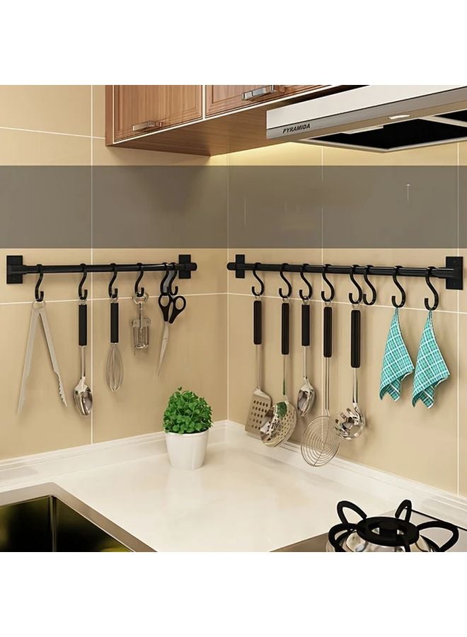Wall Mounted Metal Kitchen Utensil Rack With Hooks 1pc Space Saving Organizer - Image 3