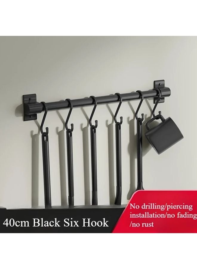Wall Mounted Metal Kitchen Utensil Rack With Hooks 1pc Space Saving Organizer - Image 2
