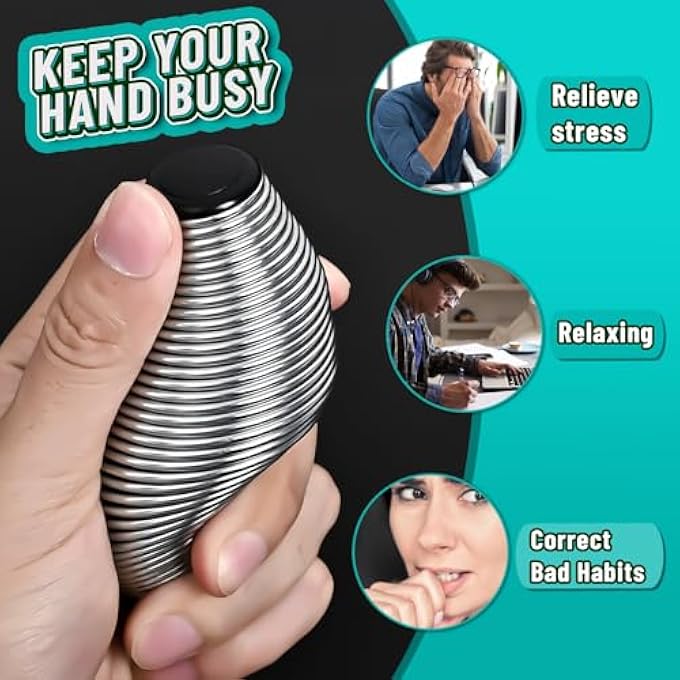 CHESLICR Metal Fidget Spring Toy, 15LB Stainless Steel Stress Ball, Quiet Anxiety Relief Item, Silver, Adult, Focus, Office Desk Toy - Image 3