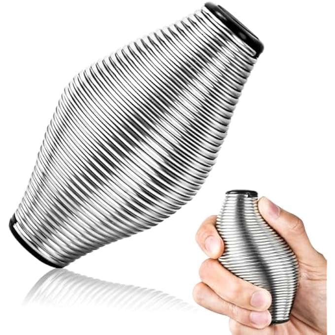 CHESLICR Metal Fidget Spring Toy, 15LB Stainless Steel Stress Ball, Quiet Anxiety Relief Item, Silver, Adult, Focus, Office Desk Toy - Image 1