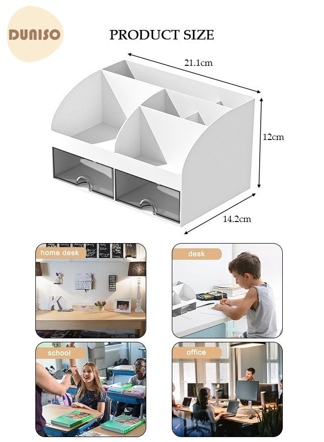 DUNISO Desk Organizer and Accessories with 2 Drawers and 6 Compartments, Plastic Makeup Organizer, Mini Pen Holder for Desktop Storage, Desk Organization for School, Home, Office Supplies - Image 4
