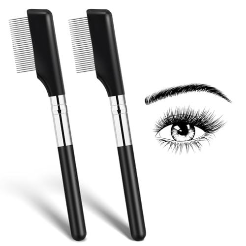 Sliverdew Small Eyelash Comb 2 Pack Metal Eyelash Brush Eyelash Separator Tool Eyebrow Brush Grooming Eye Lash Separator Grooming Brushes Eyebrow Comb with Metal Teeth Eye Makeup Tool for Women Short Handle - Image 1
