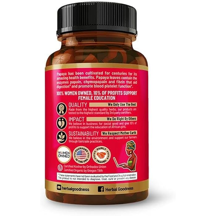 Herbal Goodness Papaya Leaf Extract Capsules - Bone Marrow & Blood Platelets Supplement | 600mg High Potency with Digestive Enzymes for Digestion, Immunity & Gut Health | Non-GMO, Vegan - 60 Count - Image 3