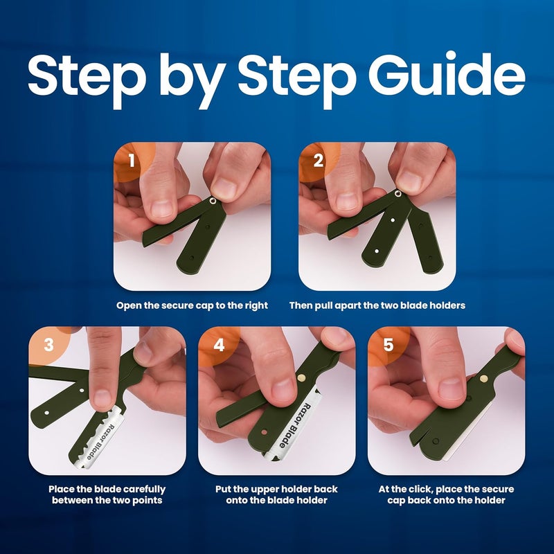 Utopia Care Professional Barber Straight Edge Razor Safety with 100-Pack Derby Blades - 100 Percent Stainless Steel (Green) - Image 5