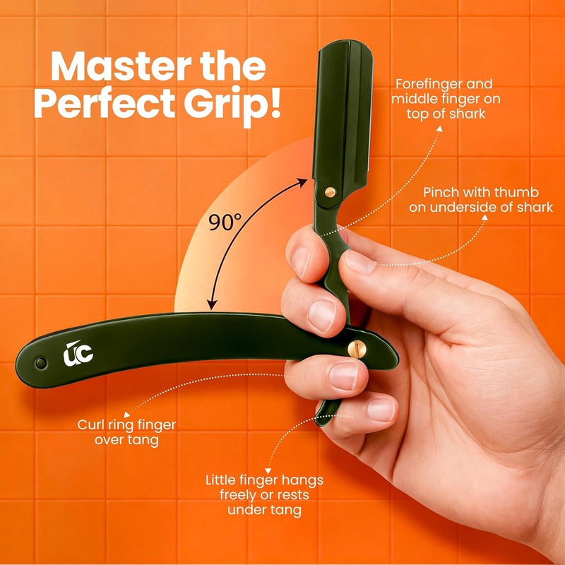 Utopia Care Professional Barber Straight Edge Razor Safety with 100-Pack Derby Blades - 100 Percent Stainless Steel (Green) - Image 4