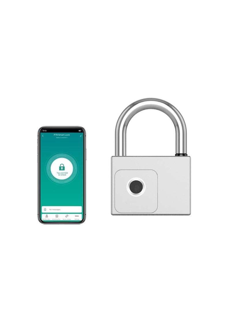 Generic Biometric Fingerprint Padlock with App Control, Heavy-Duty Smart Lock for Warehouses, Outdoor Gates, Pool Sheds, and Gym Lockers - Includes Key and Remote Authorization (Silver)  - Image 1