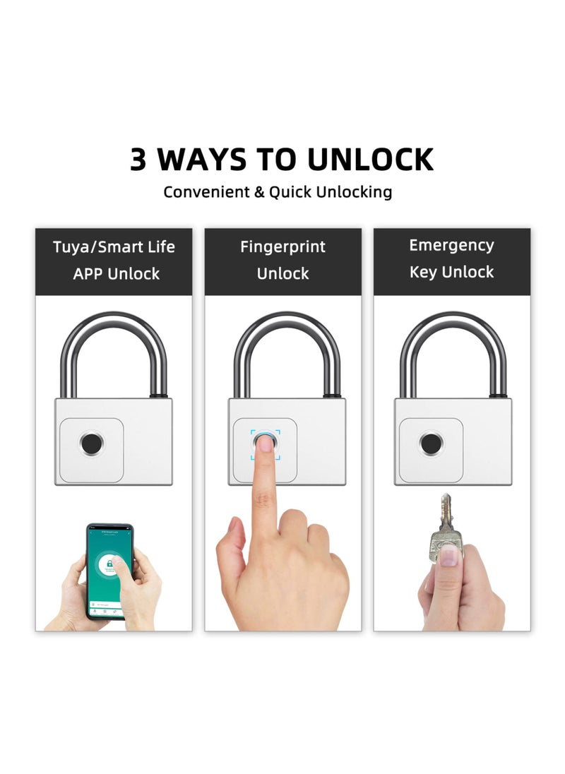 Generic Biometric Fingerprint Padlock with App Control, Heavy-Duty Smart Lock for Warehouses, Outdoor Gates, Pool Sheds, and Gym Lockers - Includes Key and Remote Authorization (Silver)  - Image 2