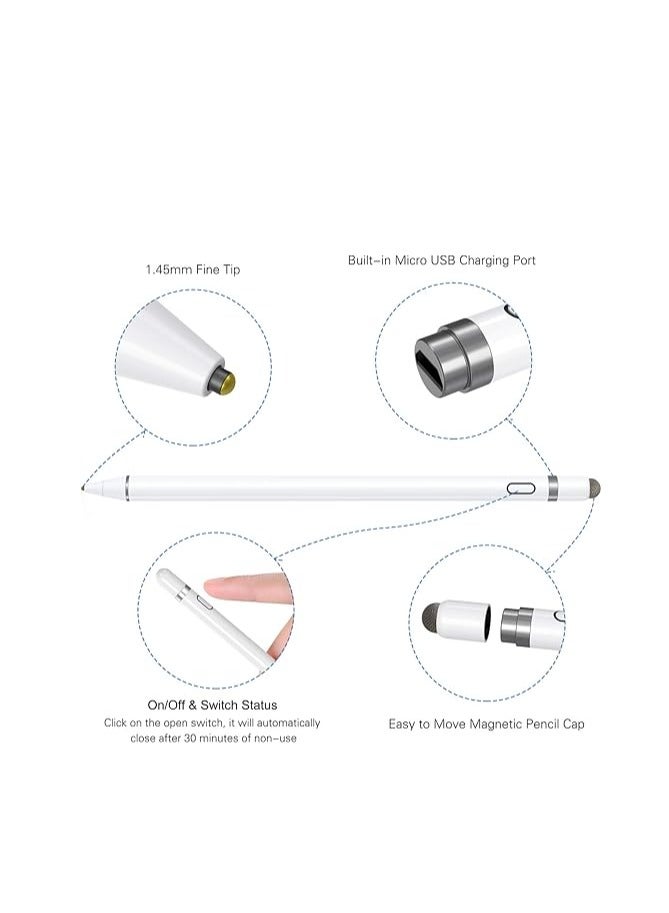 ELTRAZONE Active Stylus Pen White/Black 1.45mm fine Tip for iPad Apple iPhone Samsung Tablets, on iOS and Android Capacitive Touchscreen, Take-Note Hand-Written Draw no lags Skipping and Rechargeable. - Image 2