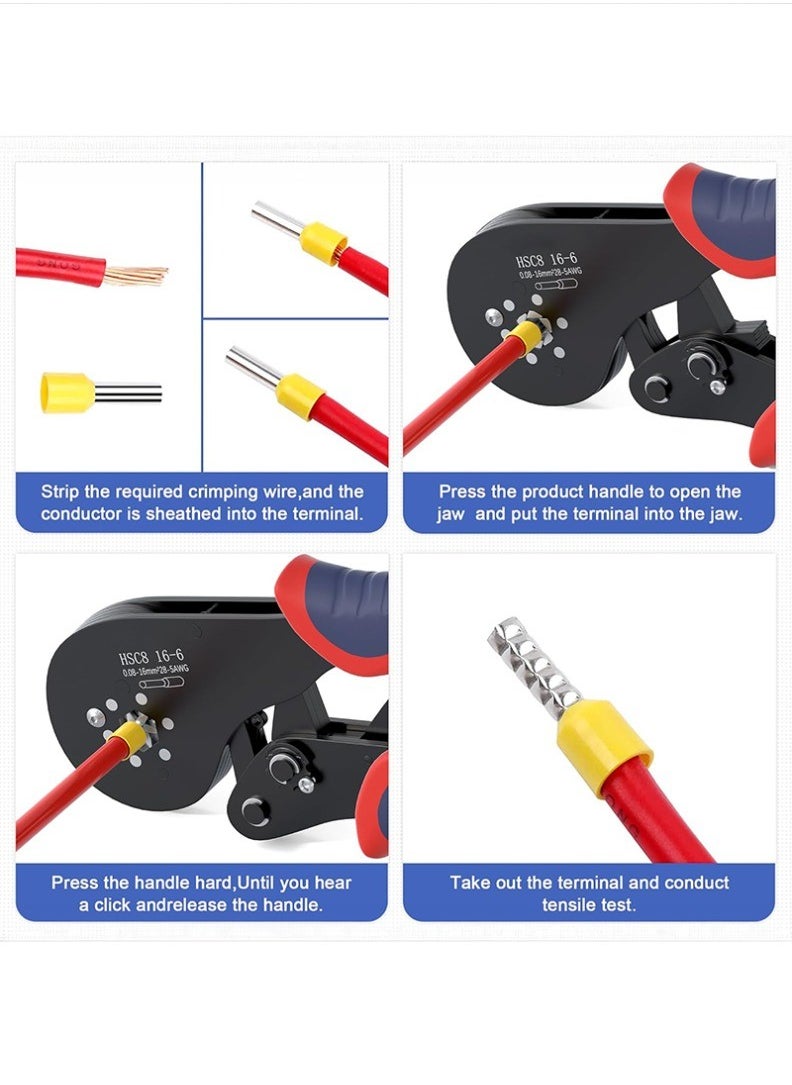 HSC8 16-6 0.08-16mm² Hexagonal Ratcheting Crimper with 1200PCS Terminals