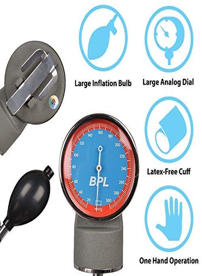 BPL Medical Technologies Aneroid Sphygmomanometer Arm Blood Pressure Monitor (Gray), Black - Image 3