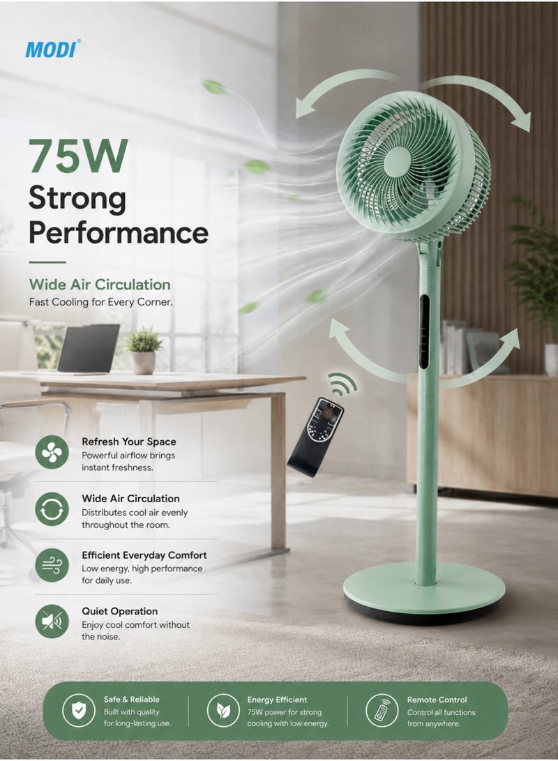 MODI 10" Stand Fan With Remote Speed Circulating Floor Fan, Adjustable Height Pedestal Fan With Remote Control Quiet Cooling For Home & Office - Image 1