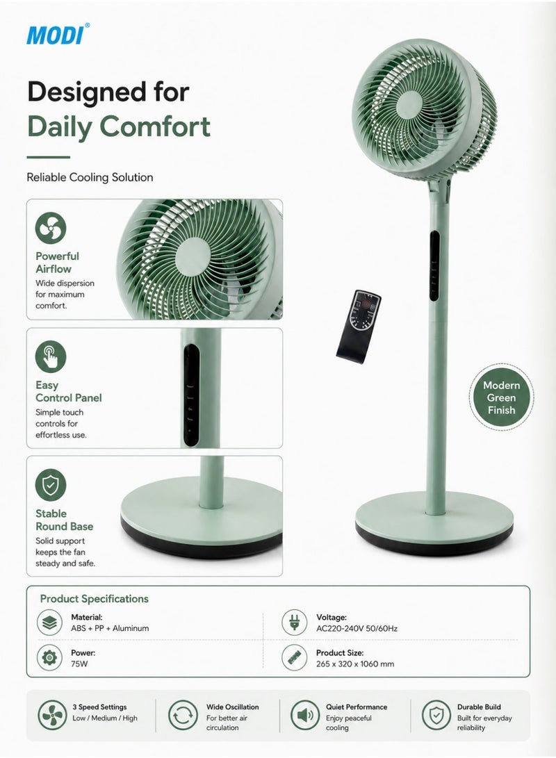 MODI 10" Stand Fan With Remote Speed Circulating Floor Fan, Adjustable Height Pedestal Fan With Remote Control Quiet Cooling For Home & Office - Image 4