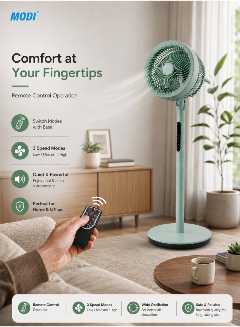 MODI 10" Stand Fan With Remote Speed Circulating Floor Fan, Adjustable Height Pedestal Fan With Remote Control Quiet Cooling For Home & Office - Image 5