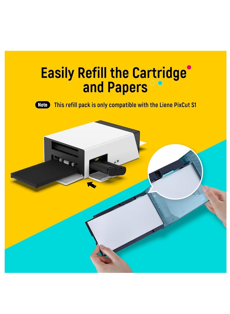 Liene ورق ملصقات ليني وخرطوشة، 2 خرطوشة حبر إعادة تعبئة و72 ورقة صور، 4x7"، صبغ تحت الضغط، مقاوم للماء والأكسدة، متوافق مع طابعة وقاطع ملصقات الصور ليني بيكس كات S1 - Image 2