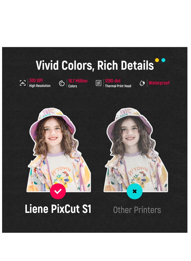 Liene ورق ملصقات ليني وخرطوشة، 2 خرطوشة حبر إعادة تعبئة و72 ورقة صور، 4x7"، صبغ تحت الضغط، مقاوم للماء والأكسدة، متوافق مع طابعة وقاطع ملصقات الصور ليني بيكس كات S1 - Image 4