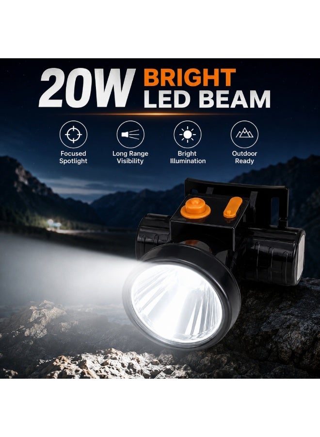مصباح رأس LED قابل لإعادة الشحن بقوة 20 واط، مصباح أمامي قابل للتعديل، مصباح LED صغير قابل لإعادة الشحن - Image 3