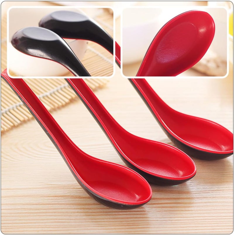 SHOWERORO 12pcs Two-tone Imitation Porcelain Soup Ladles Long Handle Kitchen Spoons for Household Rice Eating and Soup Serving - Image 5