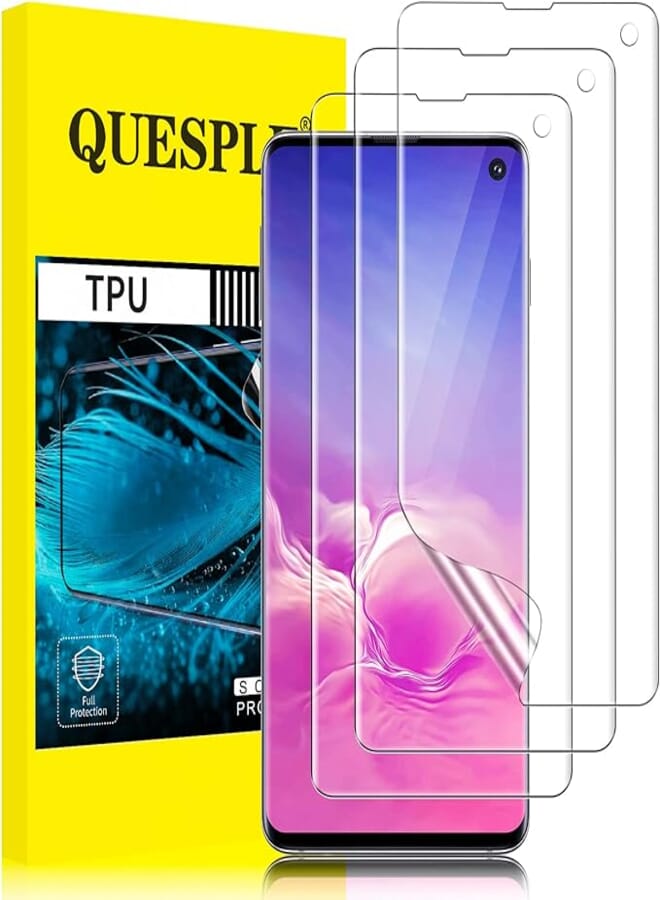 QUESPLE Samsung Galaxy S10 Screen Protector [3 Pack], HD Fingerprint unlock Full Coverage Samsung S10 Flexible TPU Screen Protector Film, Anti-Scratch/High Sensitivity/Case Friendly