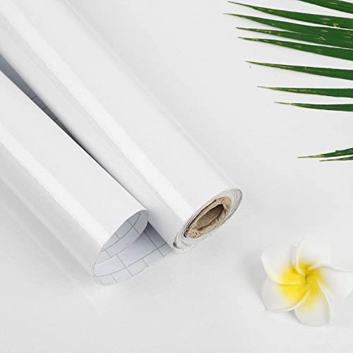 HOME13™ White Glossy Wallpaper Peel & Stick Wallpaper Self - Adhesive Vinyl Removable Wallpaper for Kitchen Cabinet Furniture Countertop Waterproof Wallpaper (12x120 Inch) - Image 1