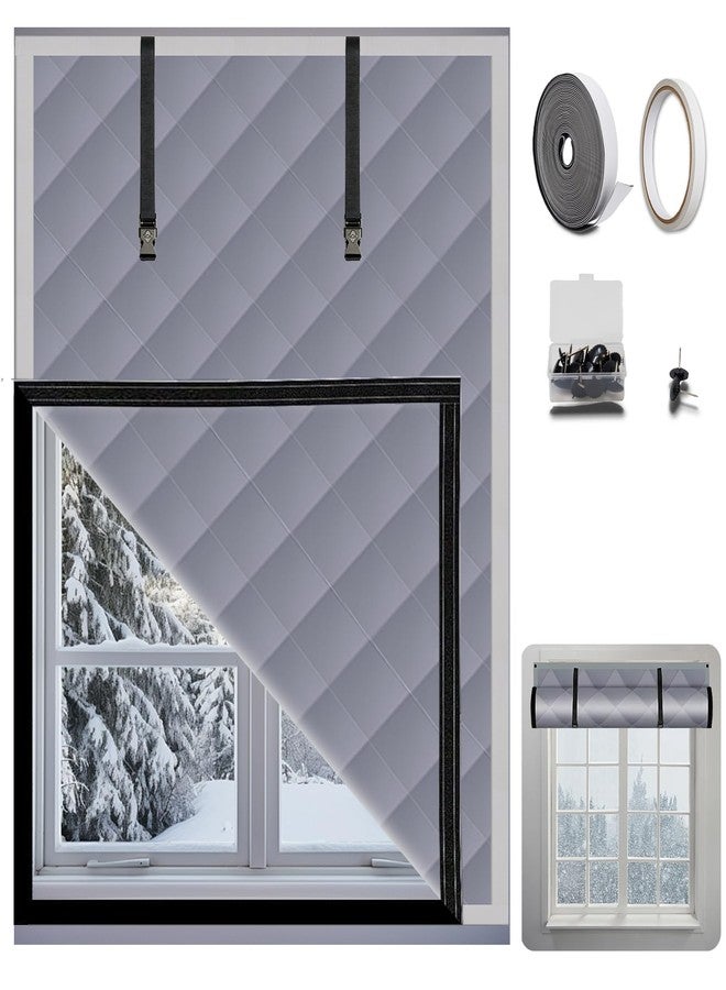 Zejoot Winter Insulated Window Curtain, Thermal Window Insulation Cover with Fastener, Windproof Windows Insulation Kit for Winterizing Waterproof Oxford & Thick Cotton, Roll-Up Design (63 x 47 Inches) - Image 1
