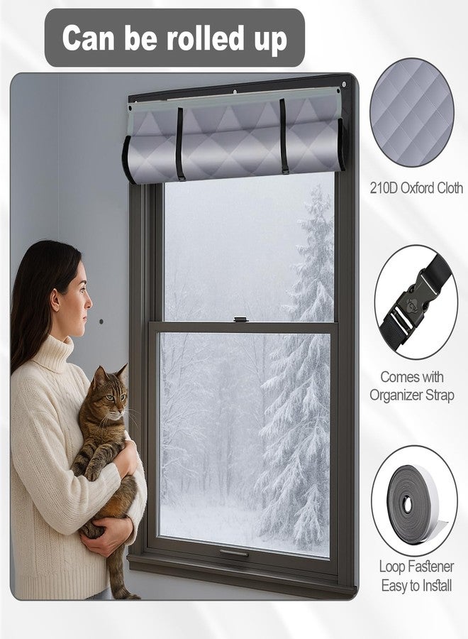 Zejoot Winter Insulated Window Curtain, Thermal Window Insulation Cover with Fastener, Windproof Windows Insulation Kit for Winterizing Waterproof Oxford & Thick Cotton, Roll-Up Design (63 x 47 Inches) - Image 3