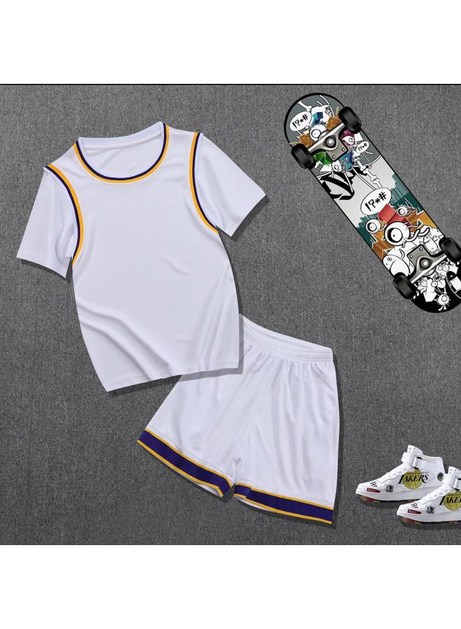 Children's Wear Fake Two-piece Children's Basketball Suit Short-sleeved Jersey Women's Primary School Children's Performance Suit Basketball Jersey Boys