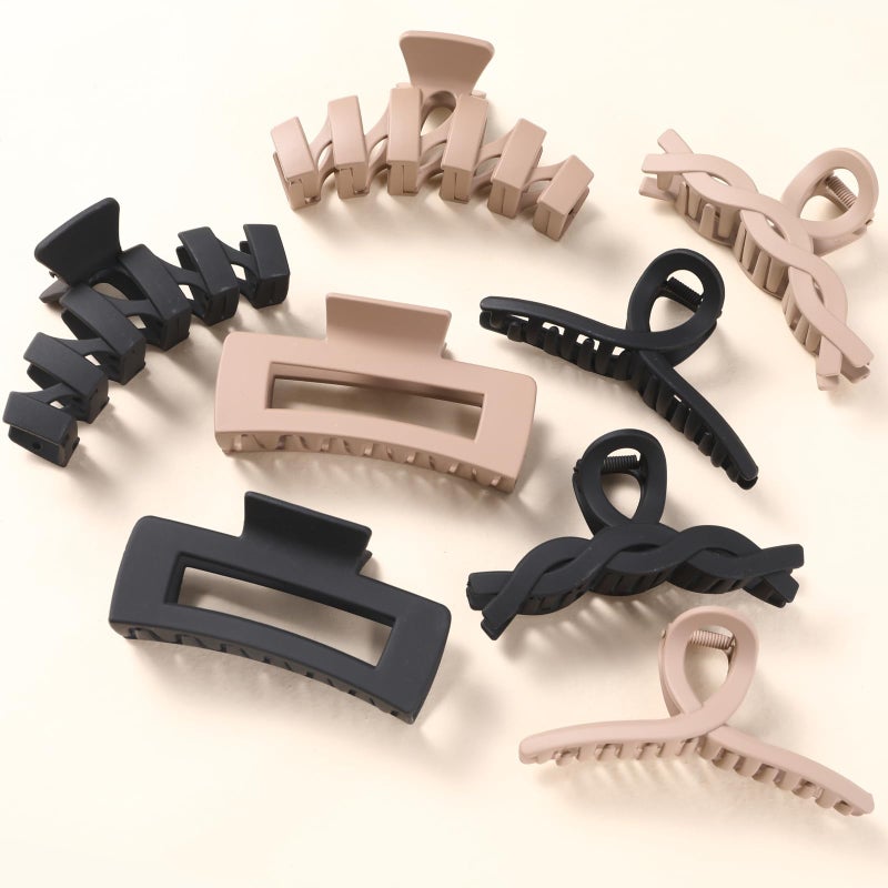CENTSTAR 8 Pack Large Claw Clips for Women Thick Hair, Strong Hold Matte Non-Slip Hair Clips, Multi-Style Jaw Clips for Long, Curly & Straight Hair, Neutral & Black Hair Accessories - Image 1