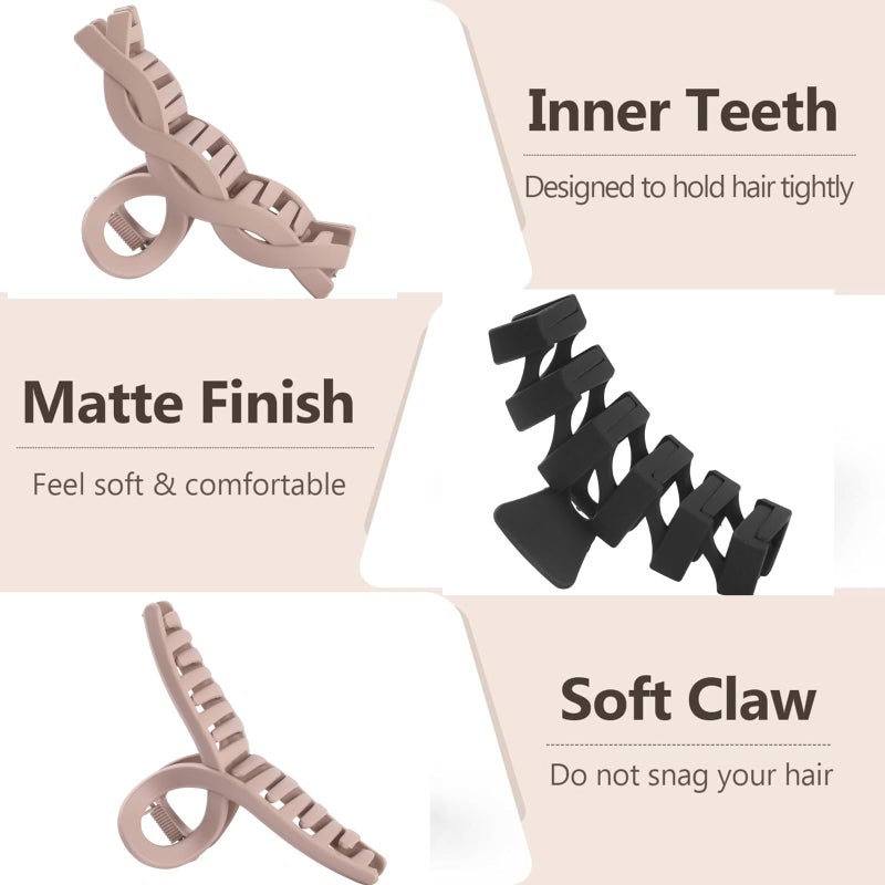 CENTSTAR 8 Pack Large Claw Clips for Women Thick Hair, Strong Hold Matte Non-Slip Hair Clips, Multi-Style Jaw Clips for Long, Curly & Straight Hair, Neutral & Black Hair Accessories - Image 4