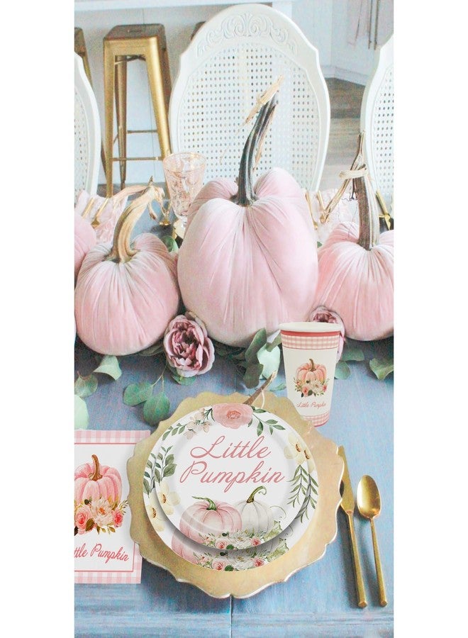 Aukolass Pumpkin Party Supplies Tableware Set - Fall Theme Decorations Including Plates, Napkins and Cups for Pumpkin Birthday and Baby Shower, Serves 24 Guests (Pink) - Image 5