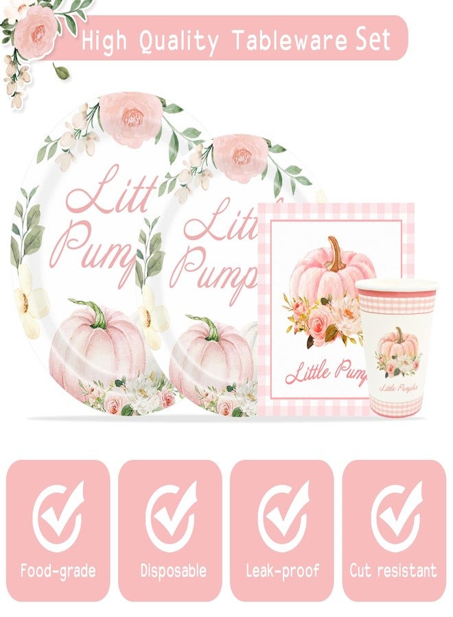 Aukolass Pumpkin Party Supplies Tableware Set - Fall Theme Decorations Including Plates, Napkins and Cups for Pumpkin Birthday and Baby Shower, Serves 24 Guests (Pink) - Image 3