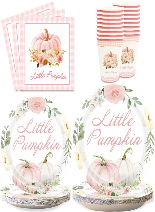 Aukolass Pumpkin Party Supplies Tableware Set - Fall Theme Decorations Including Plates, Napkins and Cups for Pumpkin Birthday and Baby Shower, Serves 24 Guests (Pink) - Image 1