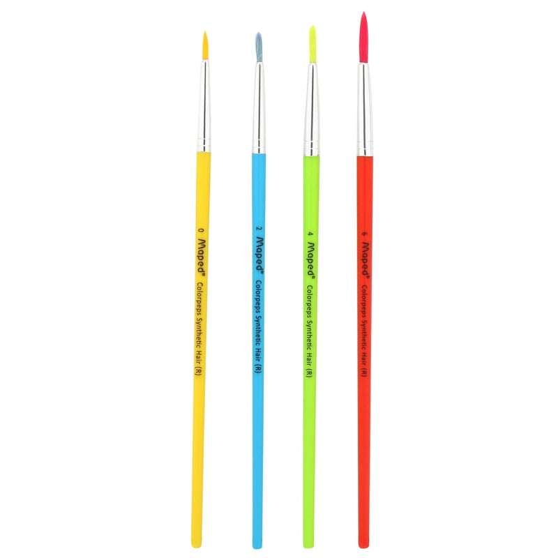 MAPED Color'Peps Plastic Handle Synthetic Hair Round Brushes (Set of 4) - Image 2