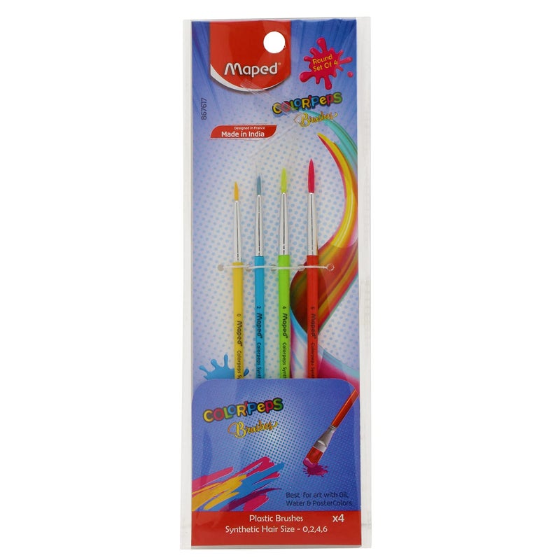 MAPED Color'Peps Plastic Handle Synthetic Hair Round Brushes (Set of 4) - Image 1