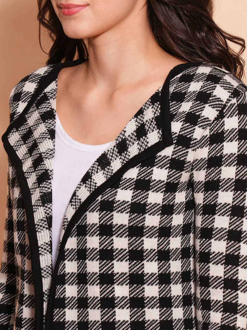 globus Women Checked Self Design Cardigan