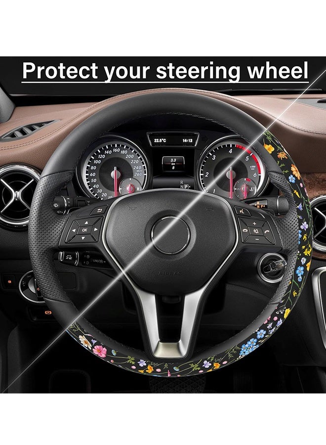 Car Steering Wheel Cover for Women Men,Non-Slip Breathable Steering Wheel Wildflower Steering Wheel Protector Car Accessories,Universal 14" 02/2-15" Fit Auto,Suvs - Image 3