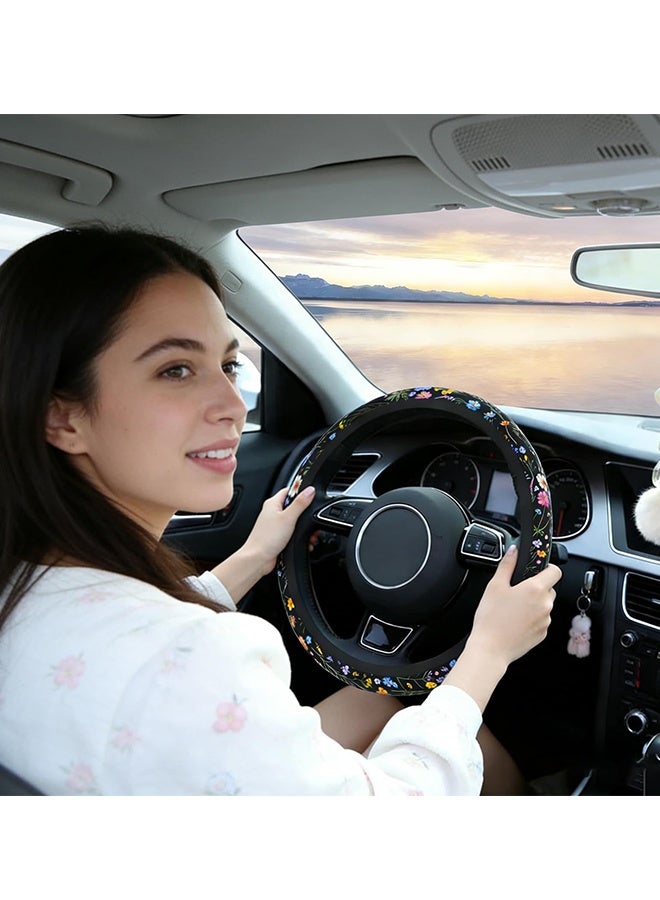 Car Steering Wheel Cover for Women Men,Non-Slip Breathable Steering Wheel Wildflower Steering Wheel Protector Car Accessories,Universal 14" 02/2-15" Fit Auto,Suvs - Image 2