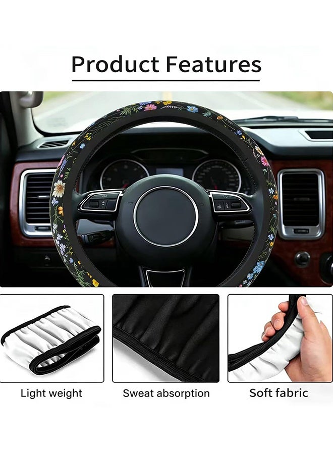 Car Steering Wheel Cover for Women Men,Non-Slip Breathable Steering Wheel Wildflower Steering Wheel Protector Car Accessories,Universal 14" 02/2-15" Fit Auto,Suvs - Image 4