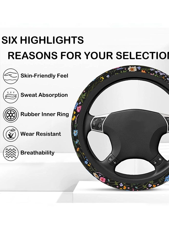Car Steering Wheel Cover for Women Men,Non-Slip Breathable Steering Wheel Wildflower Steering Wheel Protector Car Accessories,Universal 14" 02/2-15" Fit Auto,Suvs - Image 5