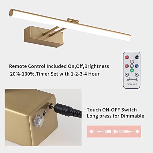 HOWMZON Picture Light,16inches Rechargeable Wireless Picture Light,Dimmable Led Artwork Lighting,Wall Lights for Paintings,Canvas,Gallery, Portrait (Brass) - Image 3