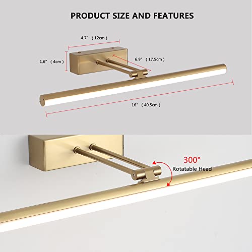 HOWMZON Picture Light,16inches Rechargeable Wireless Picture Light,Dimmable Led Artwork Lighting,Wall Lights for Paintings,Canvas,Gallery, Portrait (Brass) - Image 4