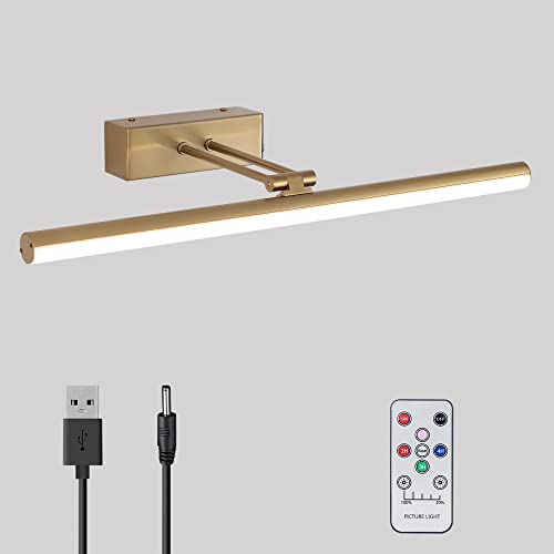 HOWMZON Picture Light,16inches Rechargeable Wireless Picture Light,Dimmable Led Artwork Lighting,Wall Lights for Paintings,Canvas,Gallery, Portrait (Brass) - Image 1