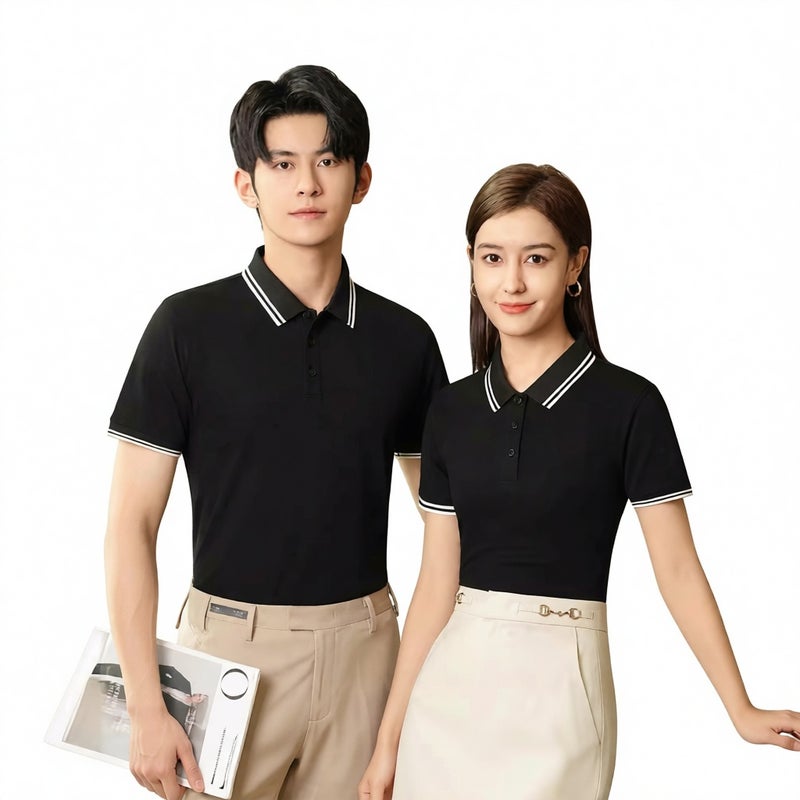 Custom Fit Short Sleeve Polo Shirt with Collar Logo Embroidery