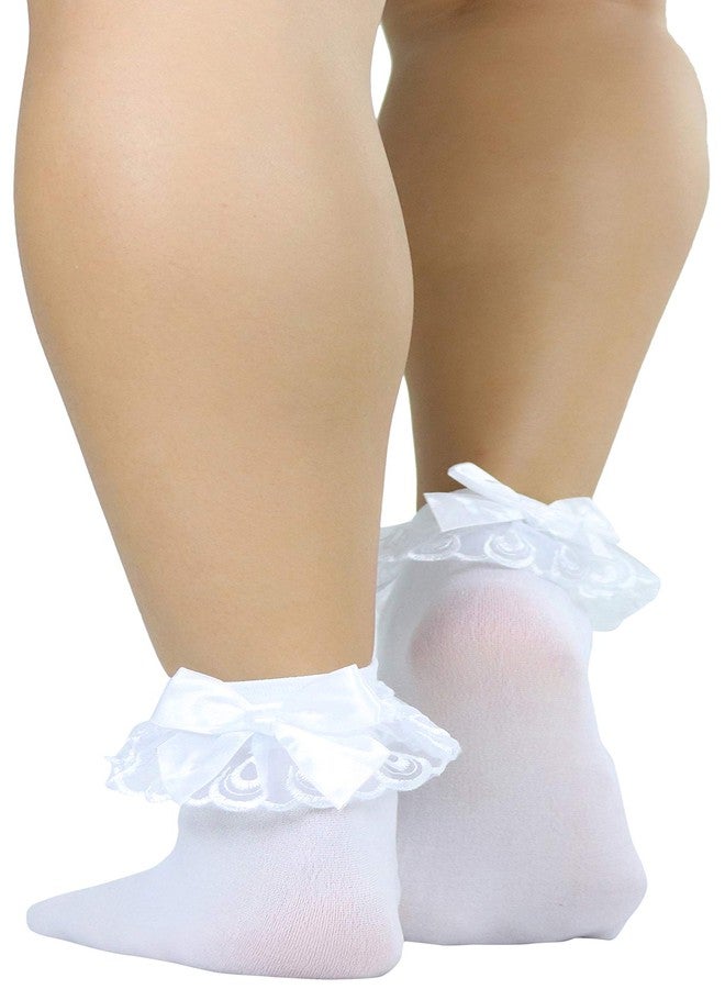 جوارب نسائية كلاسيكية من الدانتيل مزينة بفيونكة وكشكشة من ToBeInStyle - أبيض - مقاس واحد - Image 3